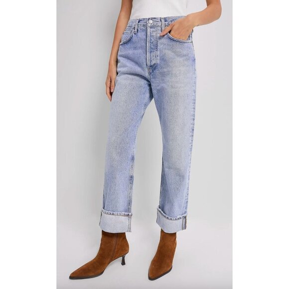 Agolde Fran Jean Low Slung Easy Straight Blue Jeans Size 28 Force